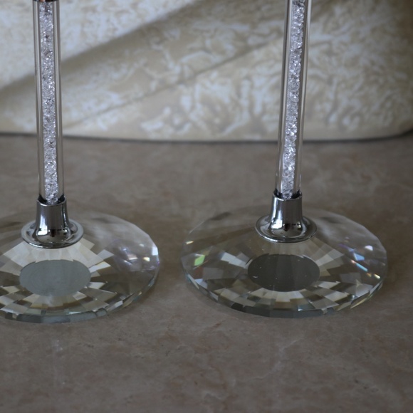 DAVID TUTERA SILVER RHINESTONE SPARKLE CRYSTAL WEDDING DECORATIVE FLUTES - S/2 - Picture 4 of 7